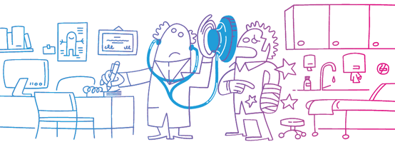 Cartoon depicting doctor and patient Cartoon depicting doctor and patient