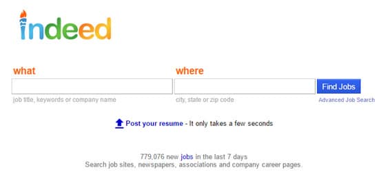 Indeed Homepage Indeed homepage screenshot