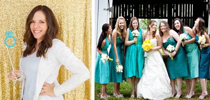 Jessica Bishop, Founder and Editor of thebudgetsavvybride.com Jessica Bishop headshot and wedding party