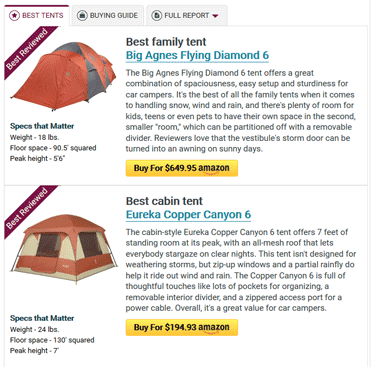 Screenshot of ConsumerSearch Product Review
