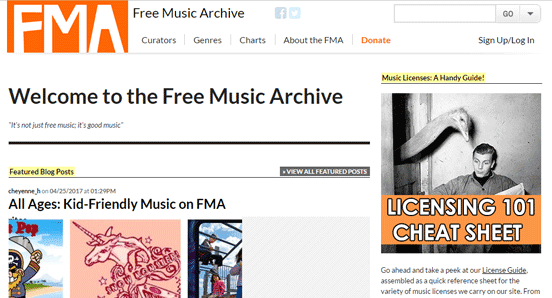 Screenshot of the Free Music Archive homepage Screenshot of the Free Music Archive homepage
