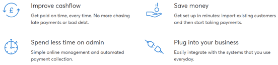 Screenshot from the GoCardless Features Page Screenshot from the GoCardless Features Page