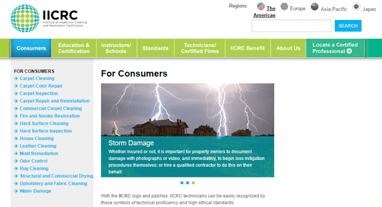 Screenshot of IICRC's section on consumer information Screenshot of IICRC's section on consumer information