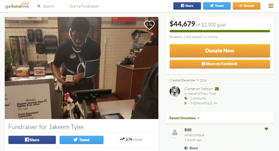 Screenshot of Jakeem Tyler's GoFundMe page Screenshot of Jakeem Tyler's GoFundMe page