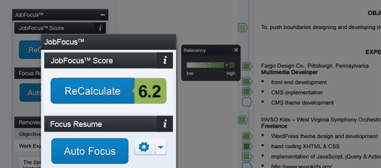 Screenshot of JobFocus score on resume Screenshot of JobFocus score on résumé