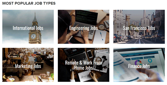 Screenshot of Popular Job Types on The Muse Screenshot of Popular Job Types on The Muse