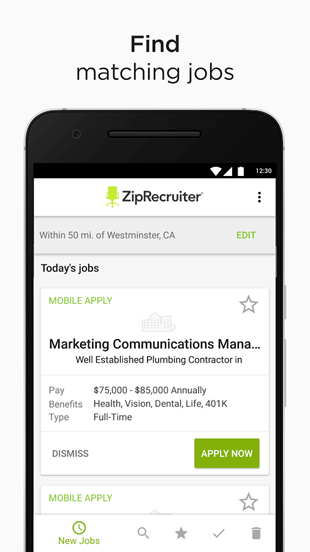 Screenshot of ZipRecruiter Mobile App Screenshot of ZipRecruiter Mobile App