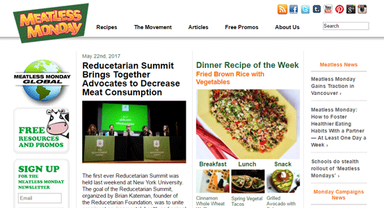 Screenshot from the Meatless Monday homepage Screenshot from the Meatless Monday homepage