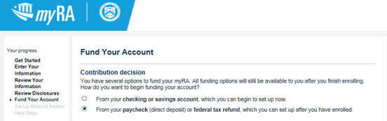 Screenshot of myRA Funding Options Page