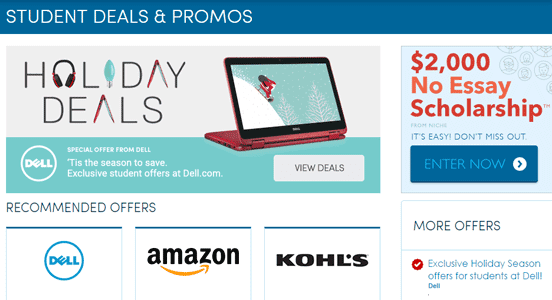 Fastweb's Student Deals & Promos Screenshot of Fastweb's Student Deals & Promos page